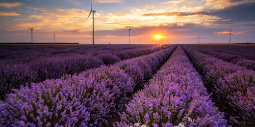 Flowers and wind turbine